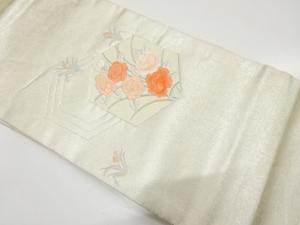 亀甲に牡丹模様　刺繍　名古屋帯